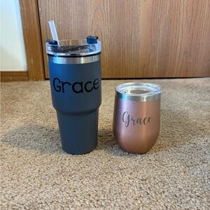 2 Tumblers with “Grace” Printed on Them